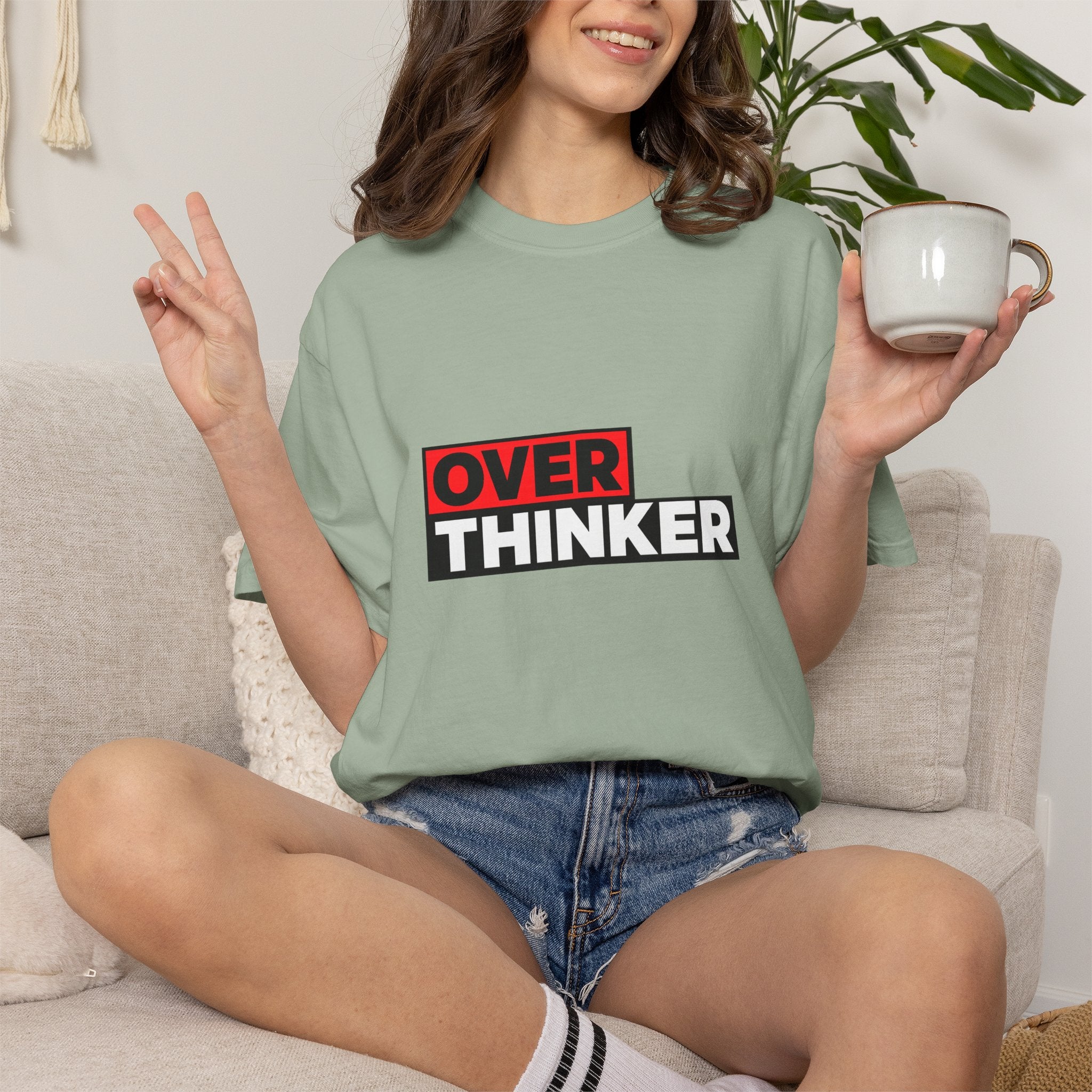 Overthinker Graphic T-Shirt — Bold Red & Black Text Tee