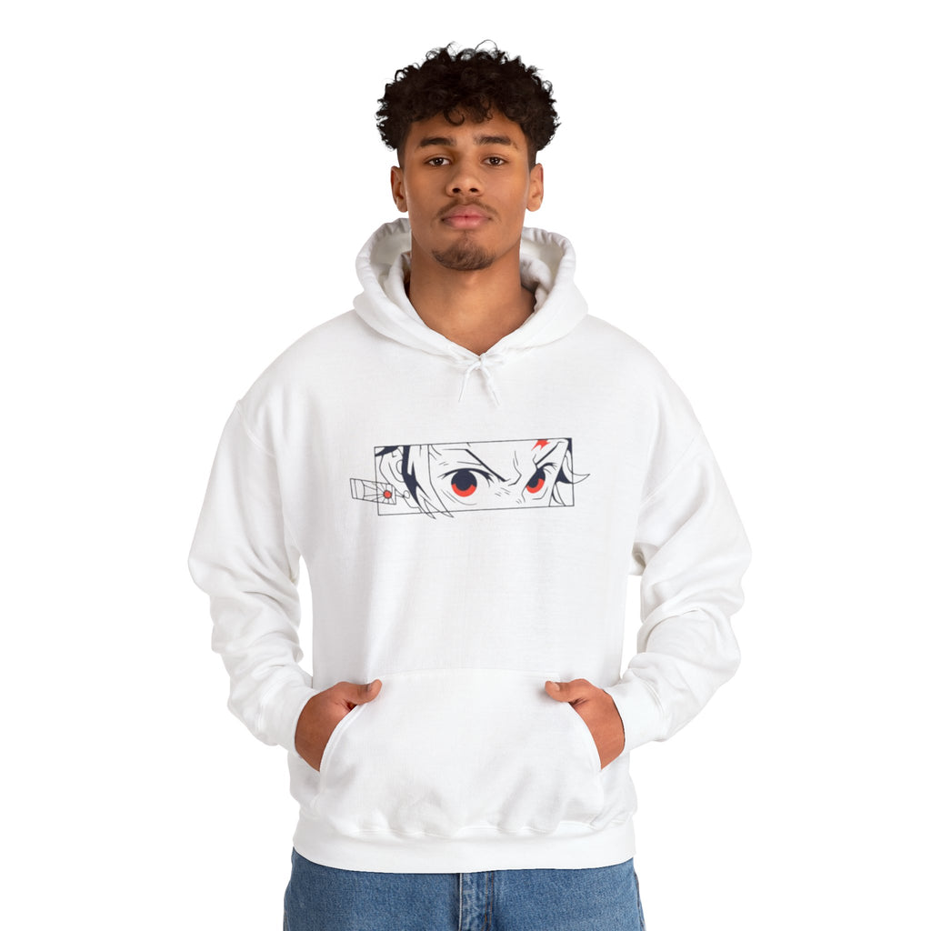 Anime Eyes Hoodie — Minimal Red & Black Manga Gaze Sweatshirt