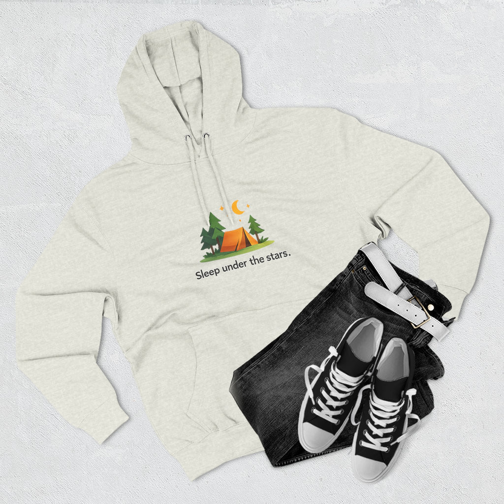 Camping Hoodie — "Sleep Under the Stars" Tent & Moon Graphic