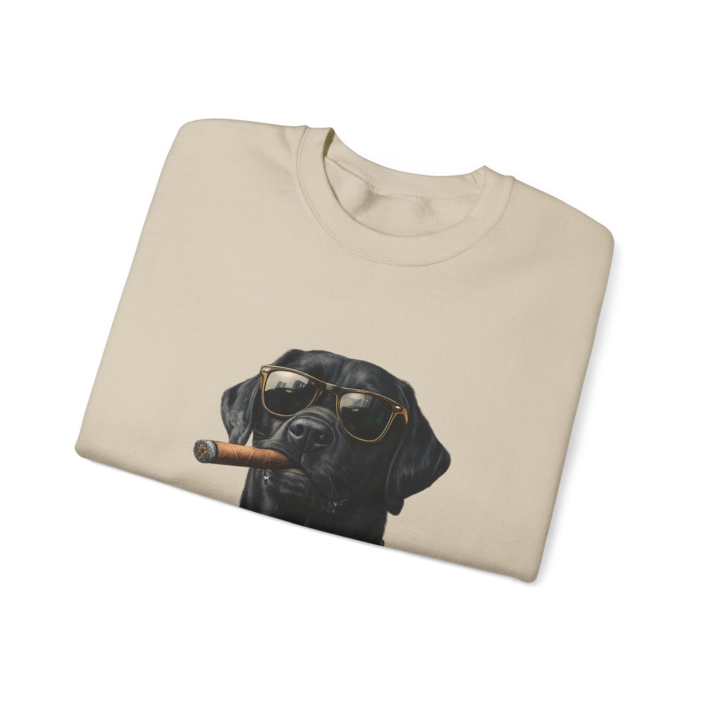 Cool Black Lab Crewneck Sweatshirt — Dog with Cigar & Gold Chain Graphic