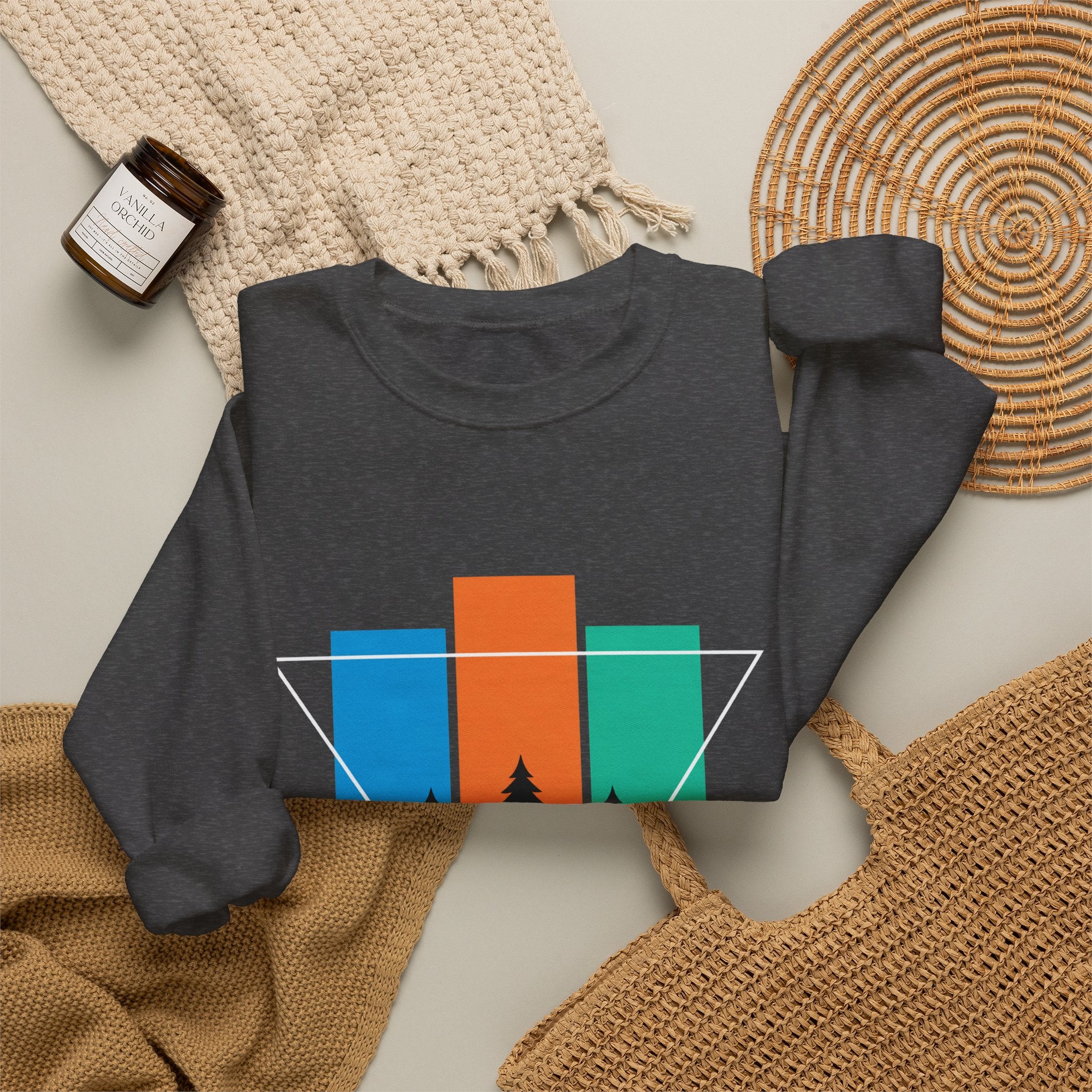 Retro Forest Crewneck Sweatshirt — Colorblock Trees Graphic