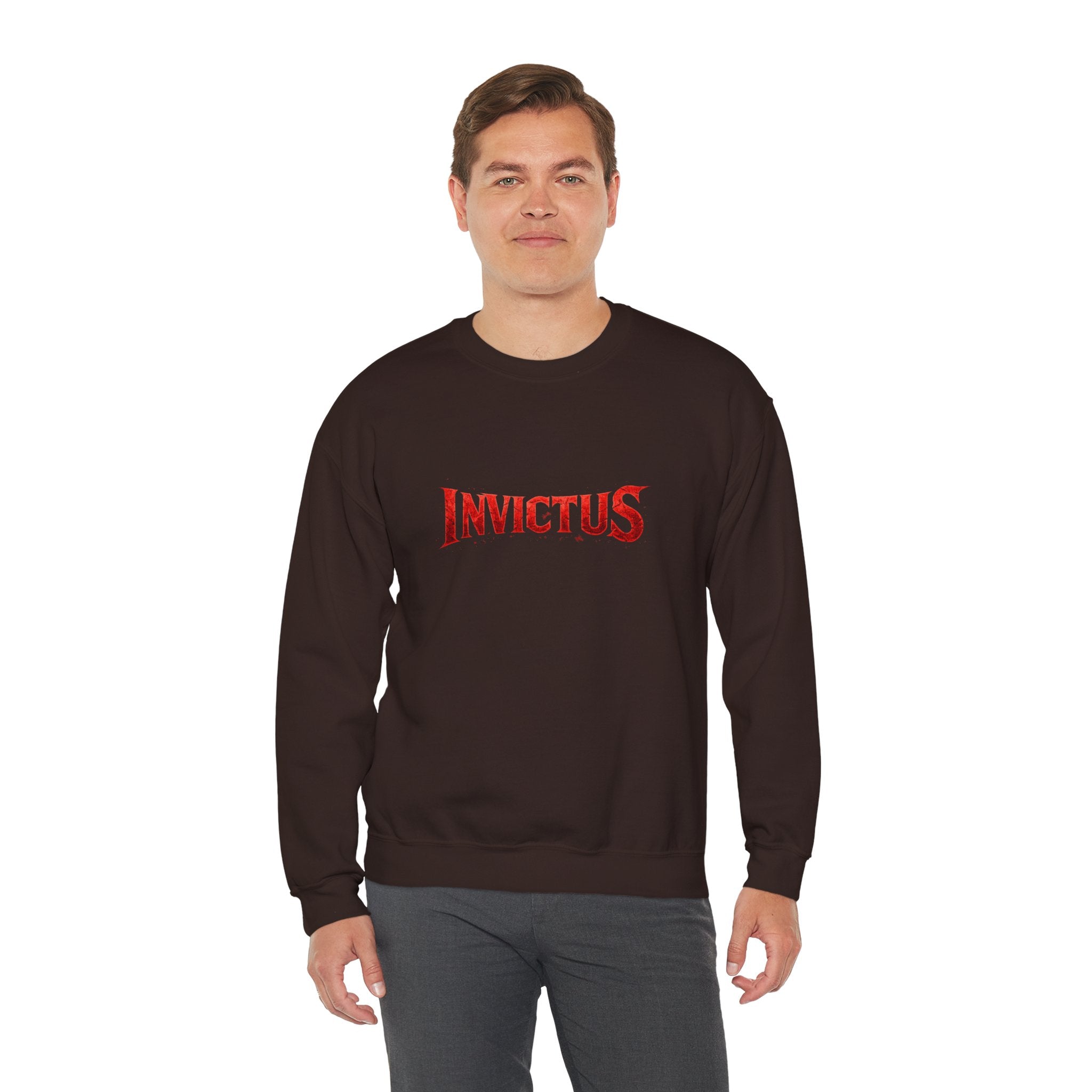 Invictus Crewneck Sweatshirt — Bold Red Script Pullover