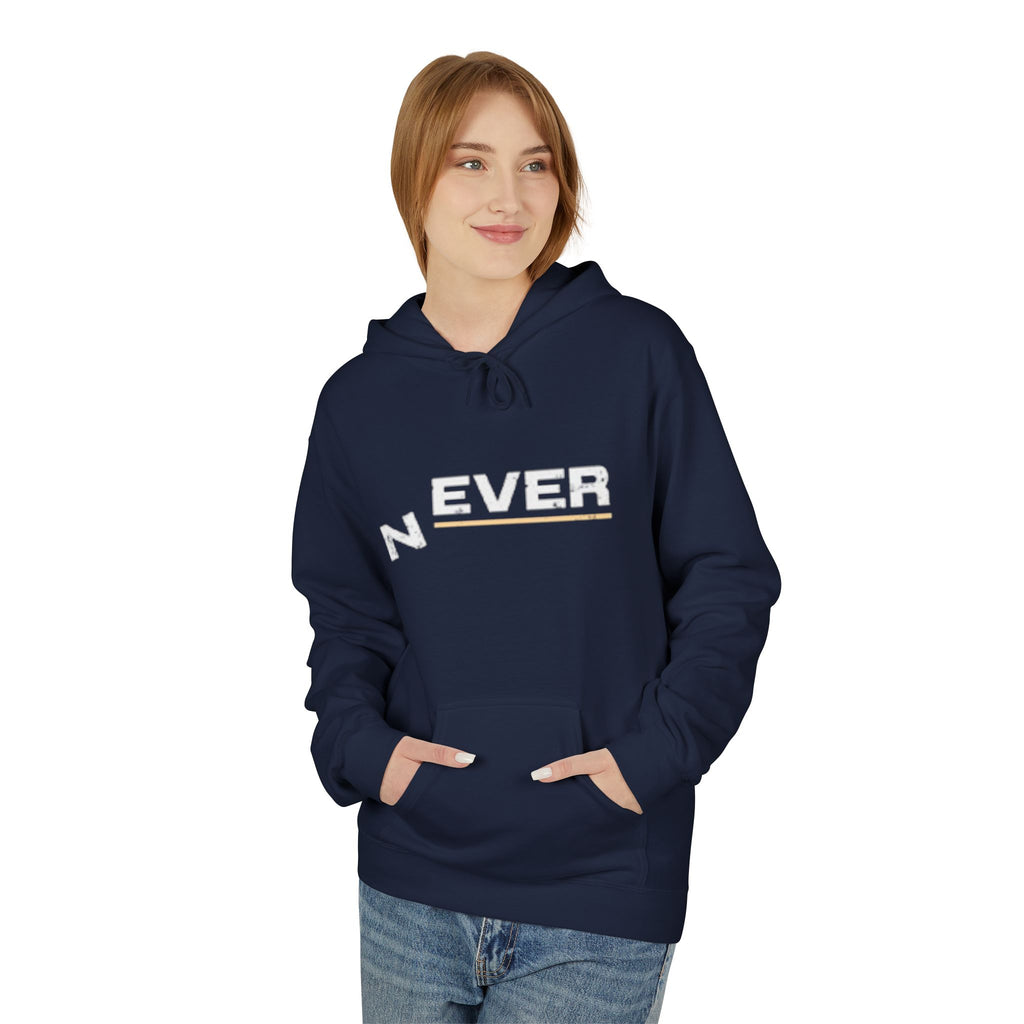 Never Typography Hoodie — Brown Casual Graphic Pullover