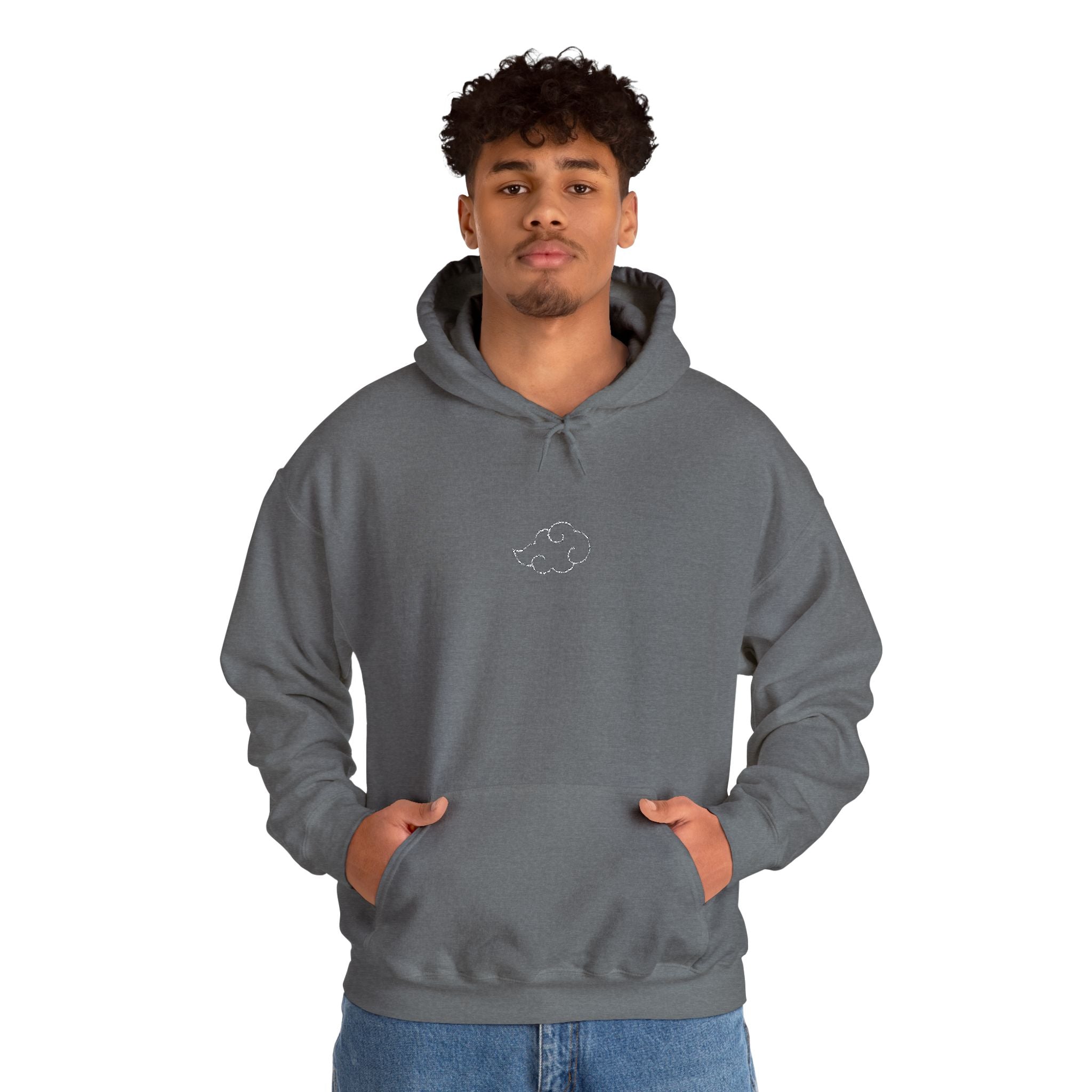 Minimal Cloud Outline Hoodie — Small White Cloud Graphic Embroidered