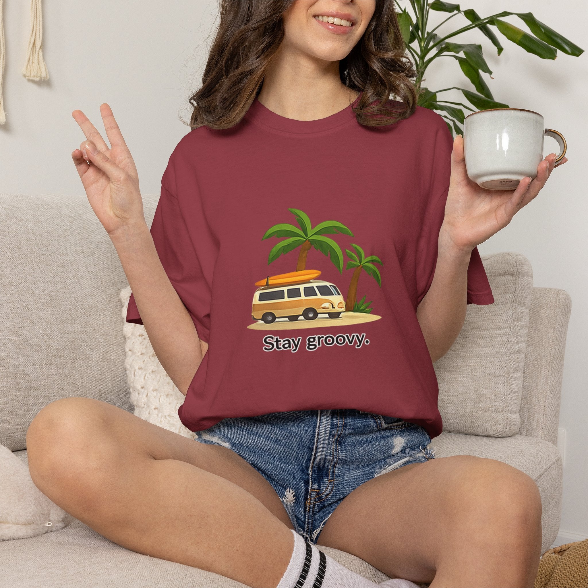 Vintage Surf Van T-Shirt – "Stay Groovy" Retro Beach Tee
