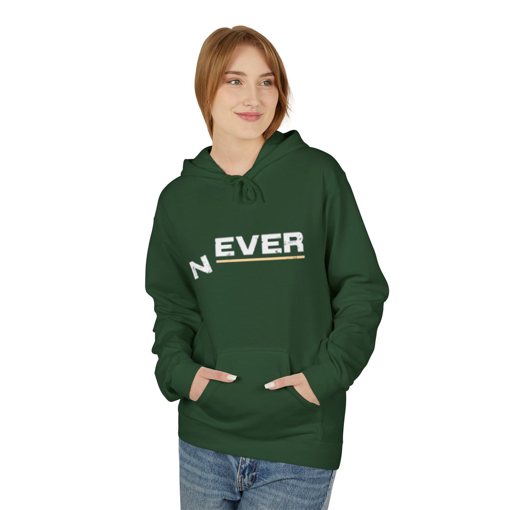 Never Typography Hoodie — Brown Casual Graphic Pullover