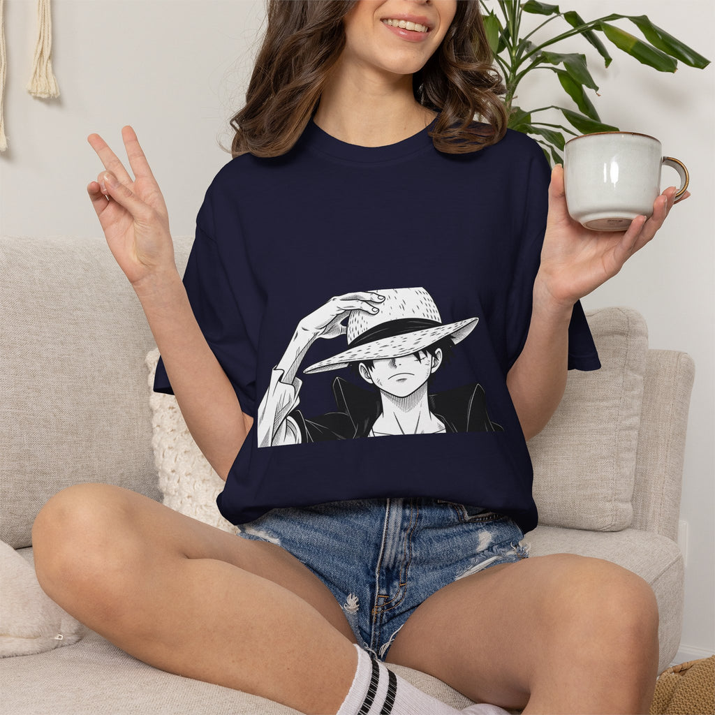 Anime Straw Hat Pirate T-Shirt – Minimal Luffy Illustration Tee