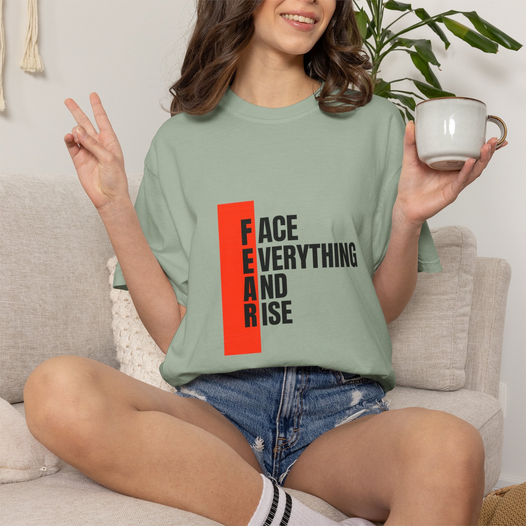 Motivational T-Shirt — "FEAR: Face Everything And Rise" Bold Red Accent