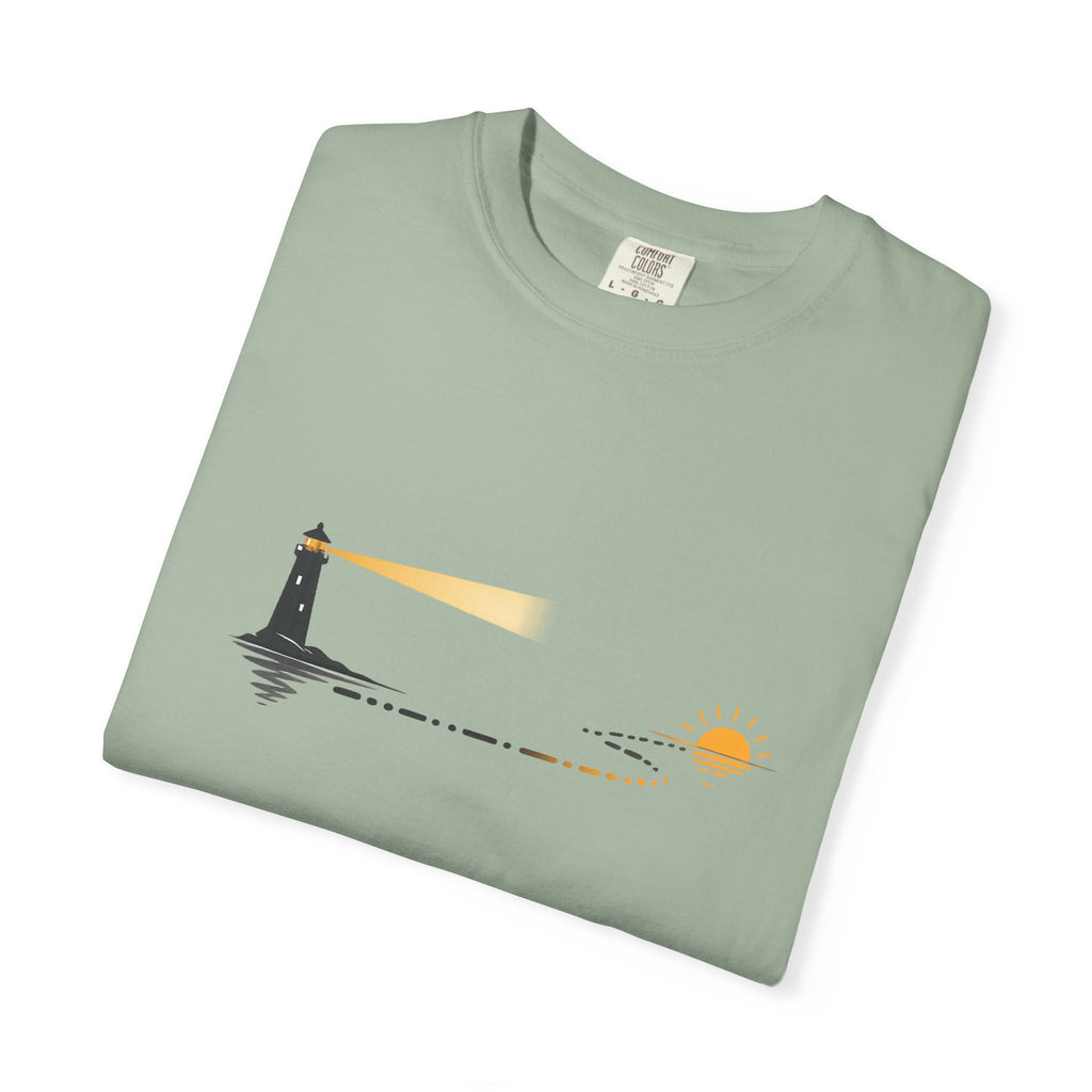 Lighthouse Sunset T-Shirt — Nautical Coastal Tee with Beacon Graphic