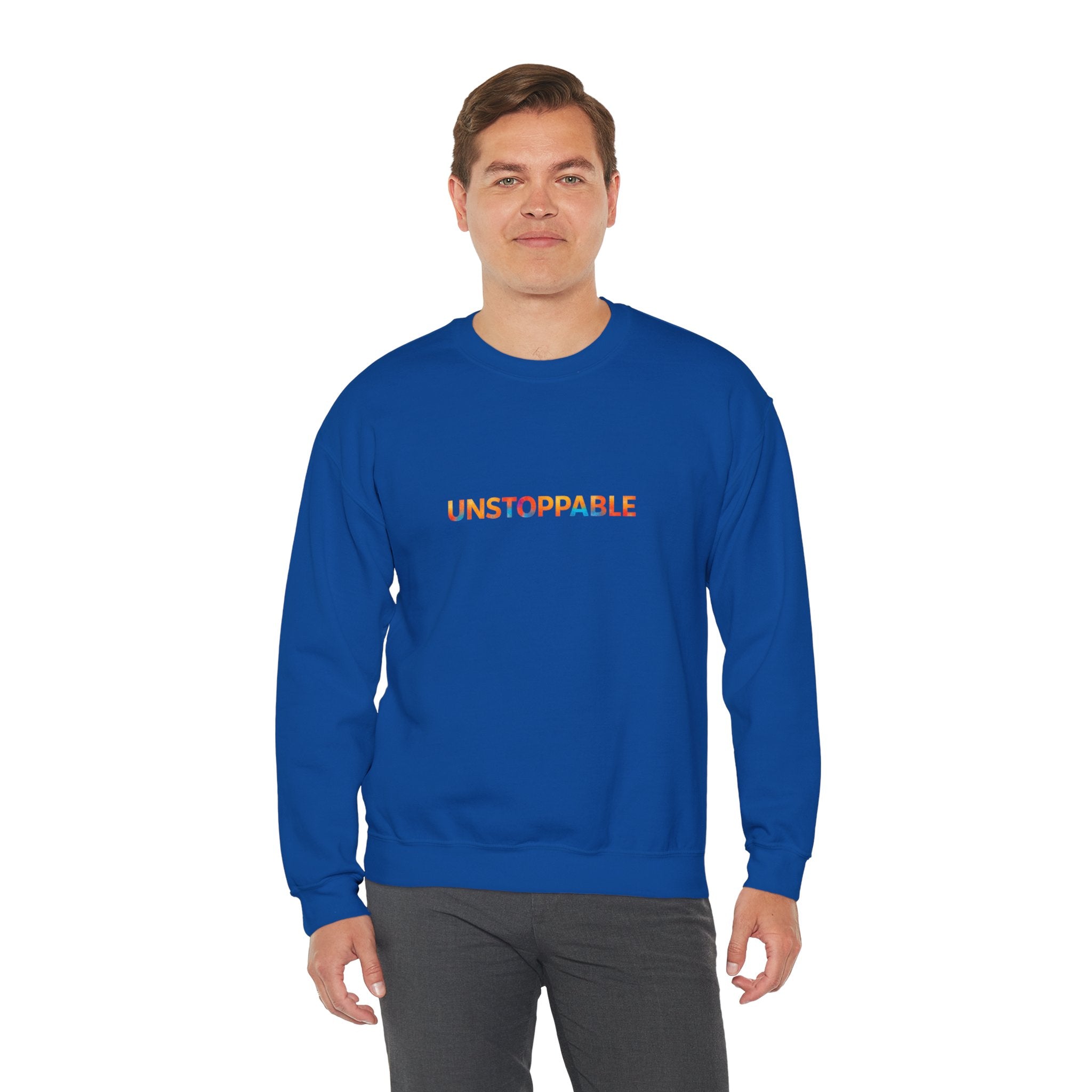Unstoppable Crewneck Sweatshirt — Inspirational Rainbow Text Pullover