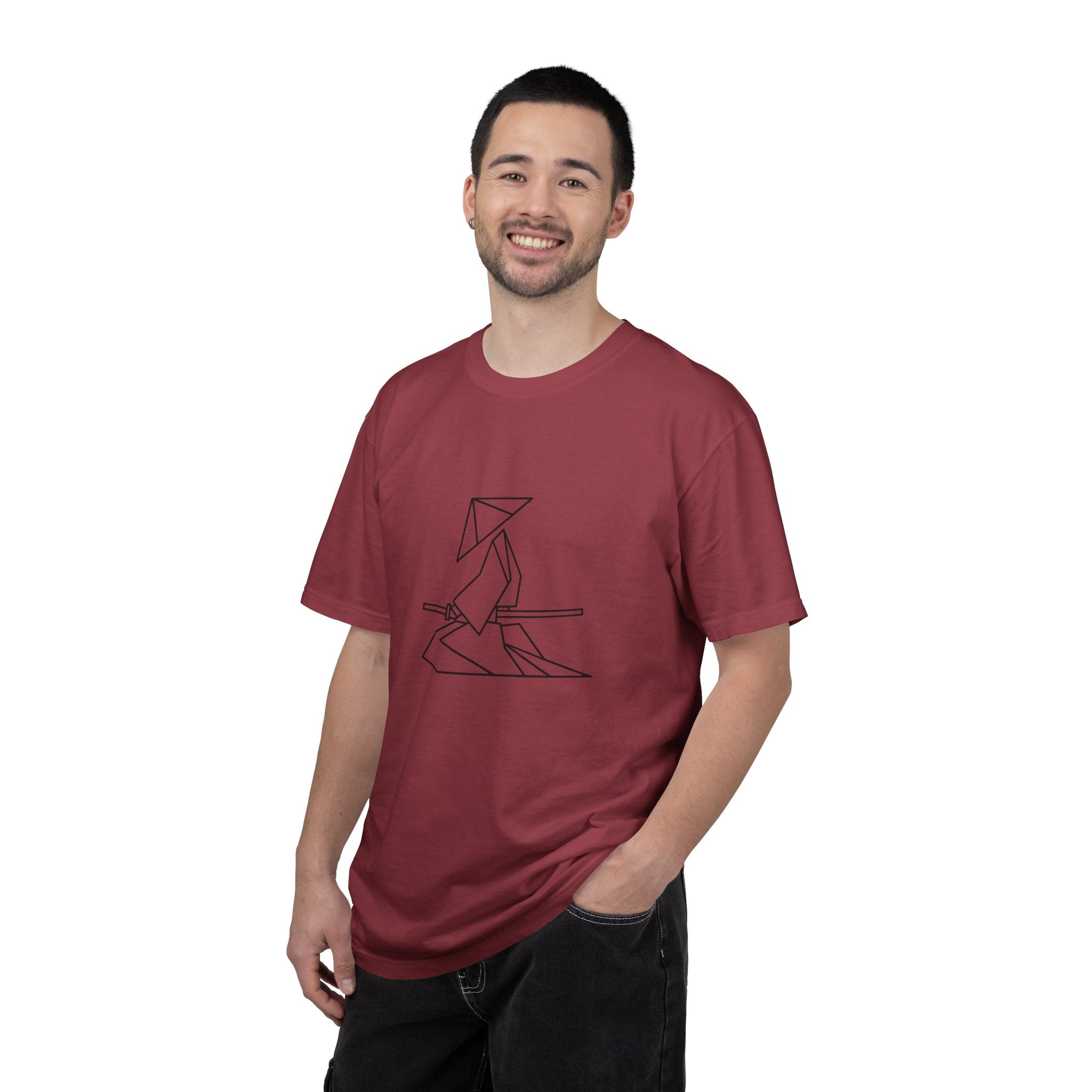 Samurai Line Art T-Shirt — Minimal Origami Swordsman Graphic Tee