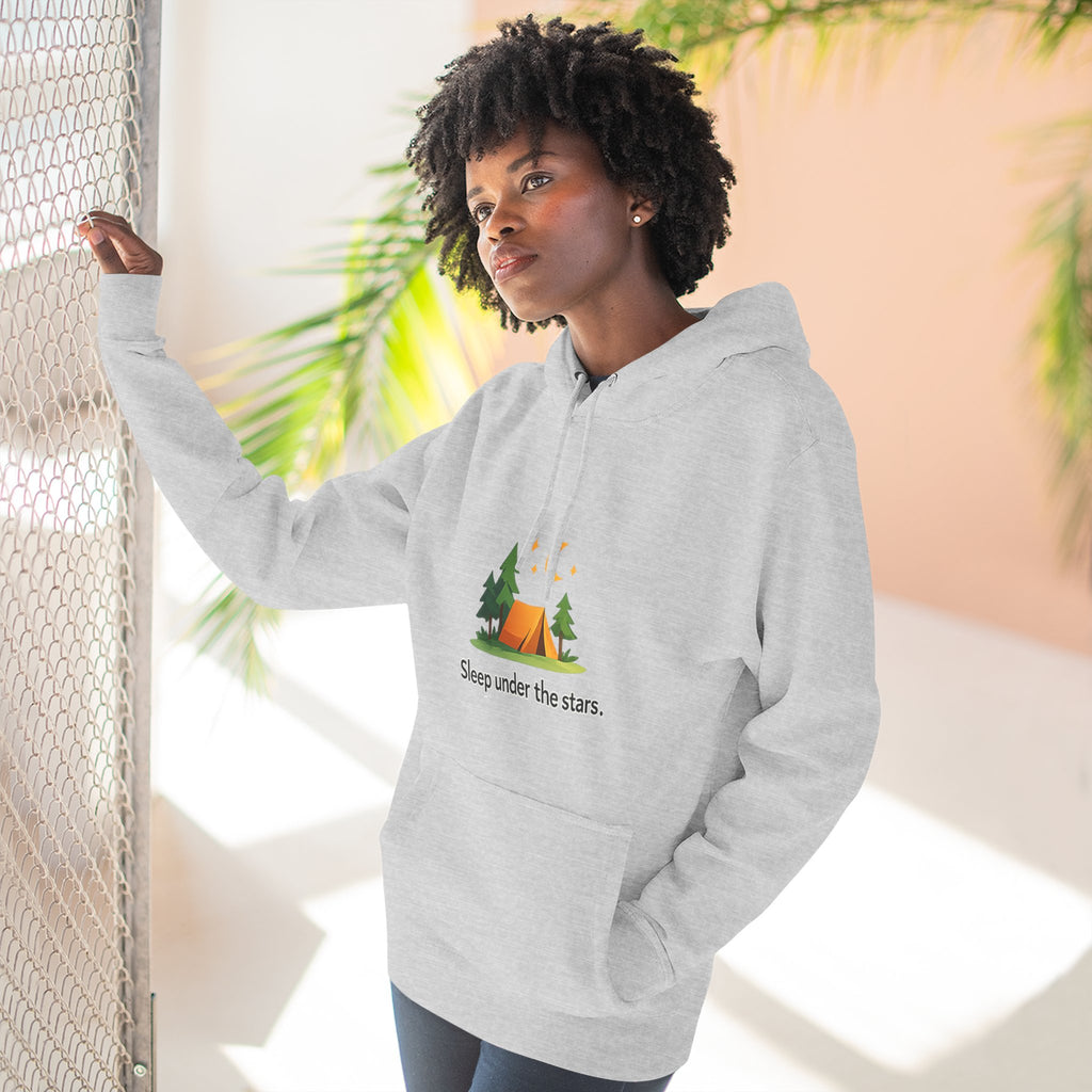Camping Hoodie — "Sleep Under the Stars" Tent & Moon Graphic