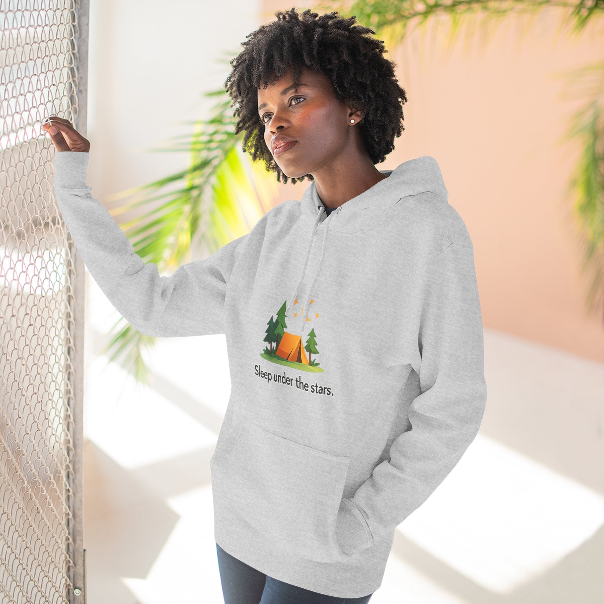 Camping Hoodie — "Sleep Under the Stars" Tent & Moon Graphic