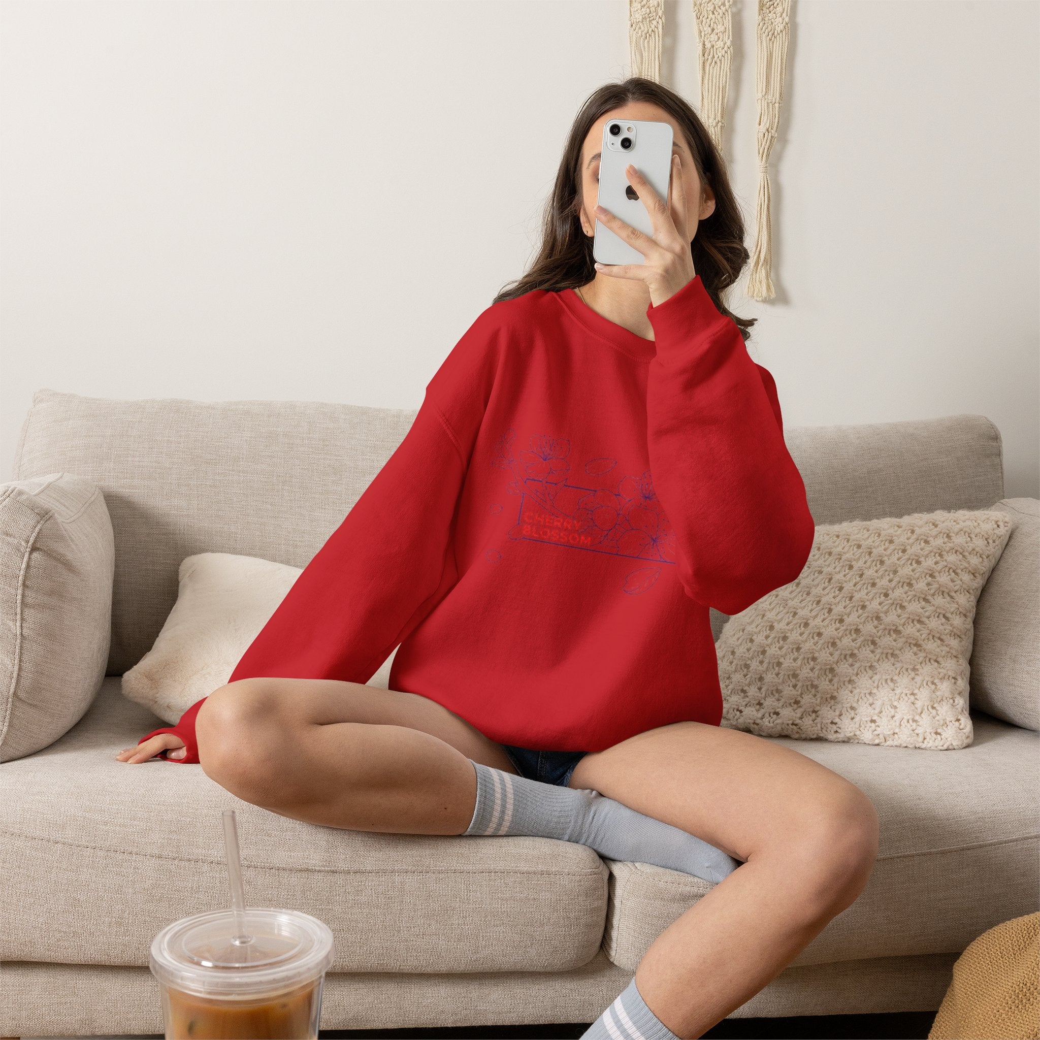 Cherry Blossom Crewneck Sweatshirt — Minimal Floral Graphic
