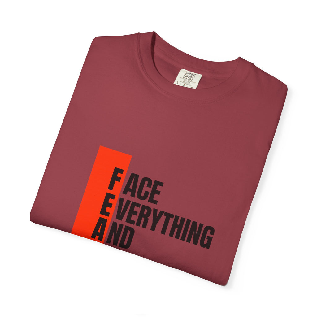Motivational T-Shirt — "FEAR: Face Everything And Rise" Bold Red Accent