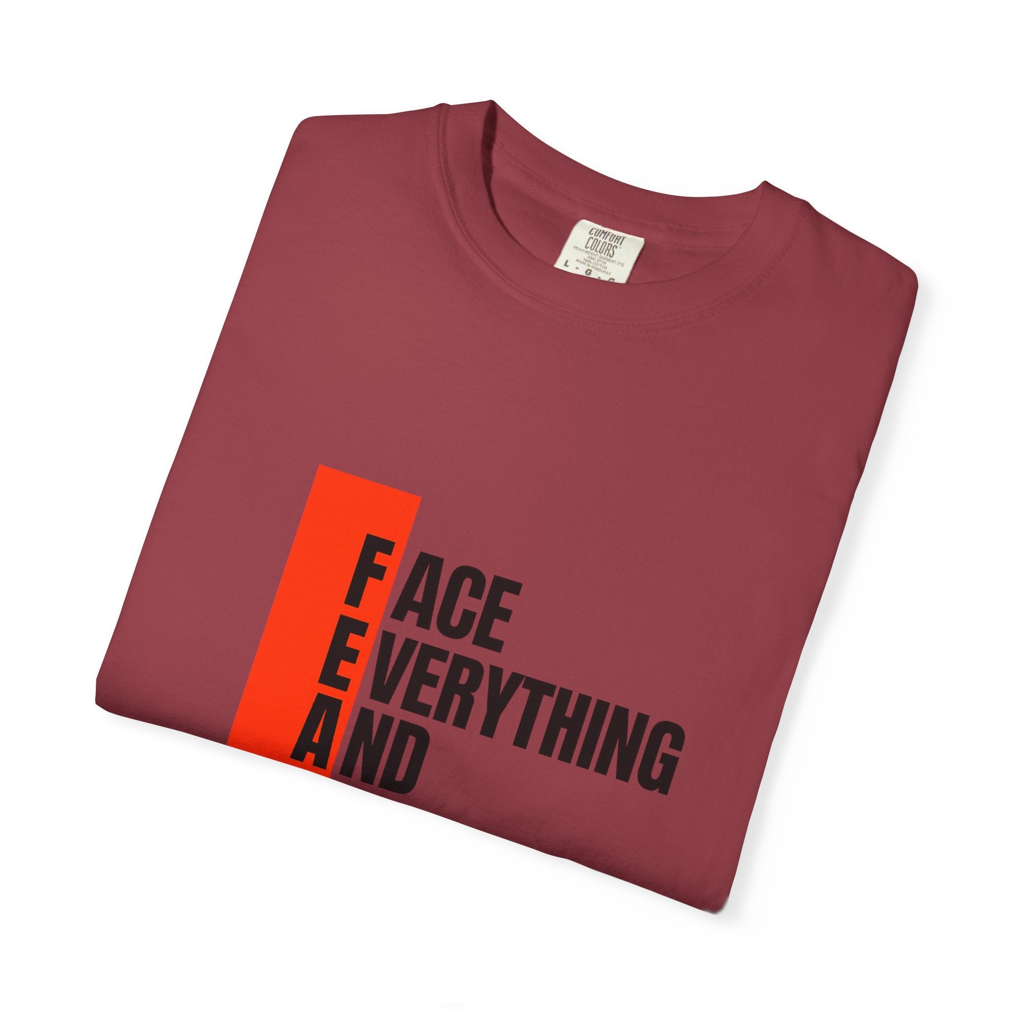 Motivational T-Shirt — "FEAR: Face Everything And Rise" Bold Red Accent