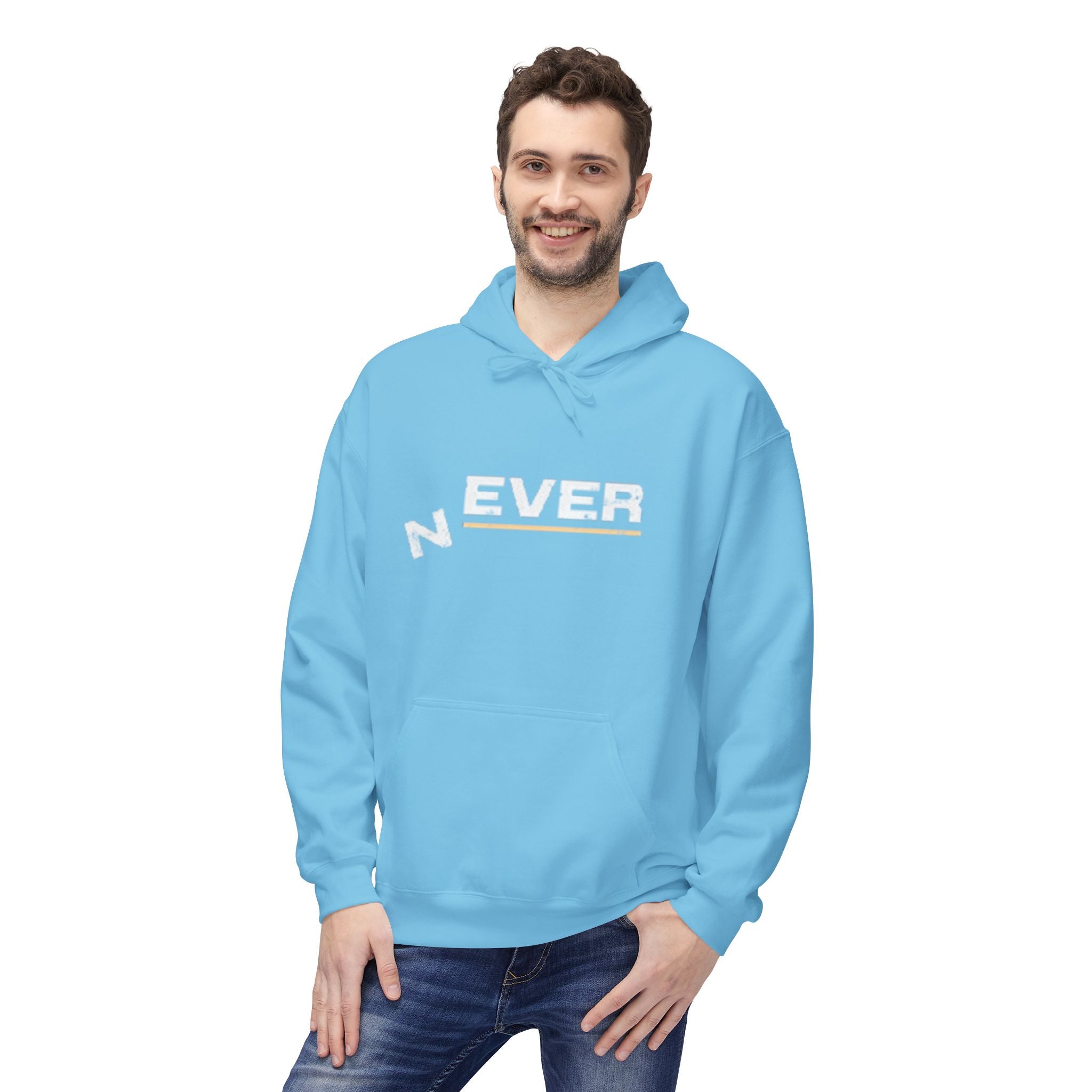 Never Typography Hoodie — Brown Casual Graphic Pullover
