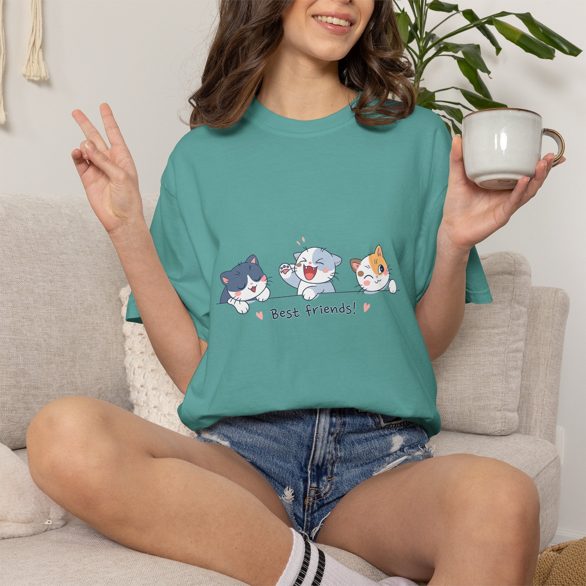 Cute ‘Best Friends!’ Cat T-Shirt — Cartoon Kitten Trio Graphic Tee