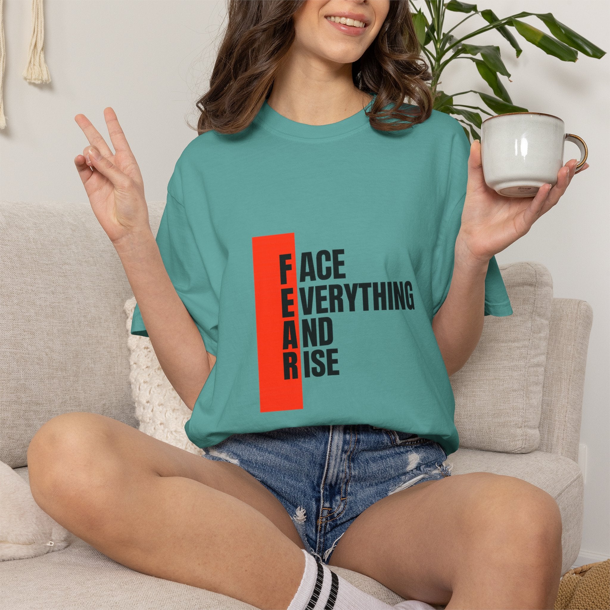 Motivational T-Shirt — "FEAR: Face Everything And Rise" Bold Red Accent