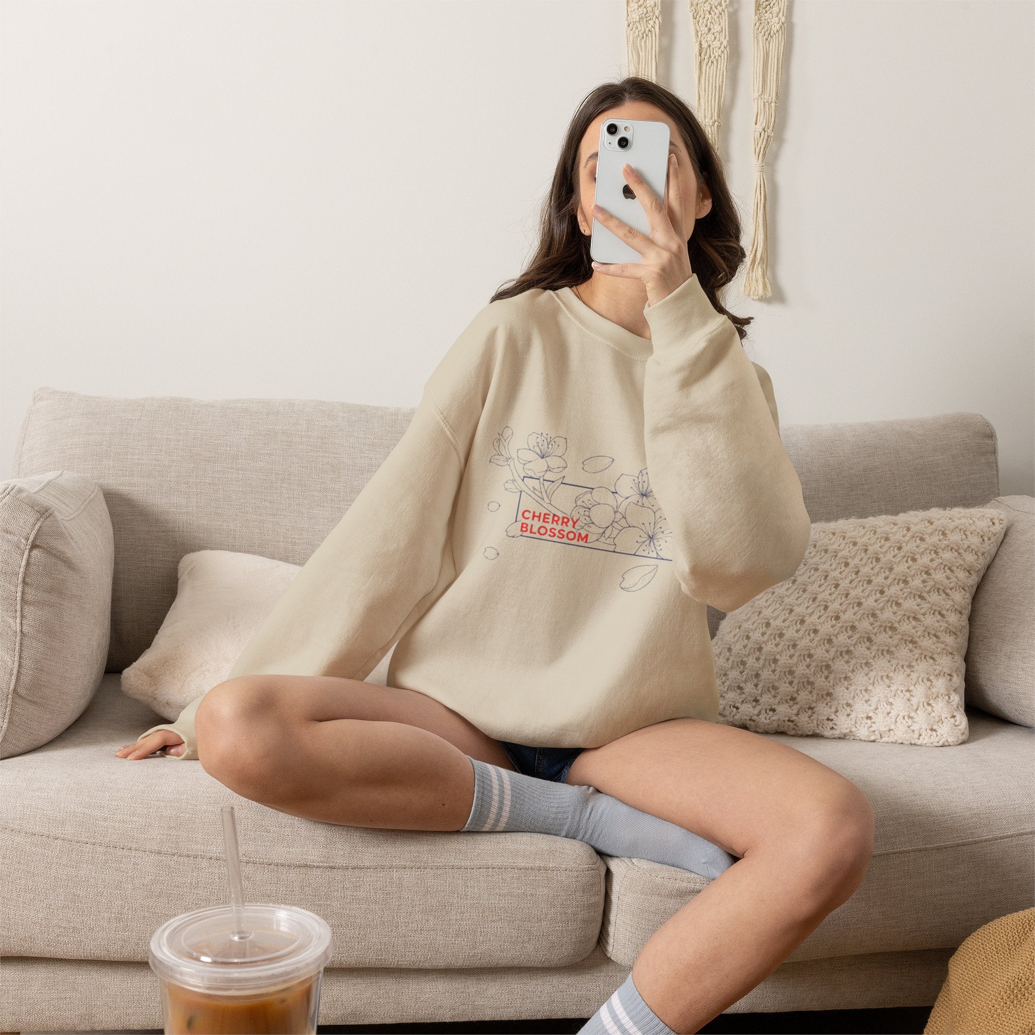 Cherry Blossom Crewneck Sweatshirt — Minimal Floral Graphic