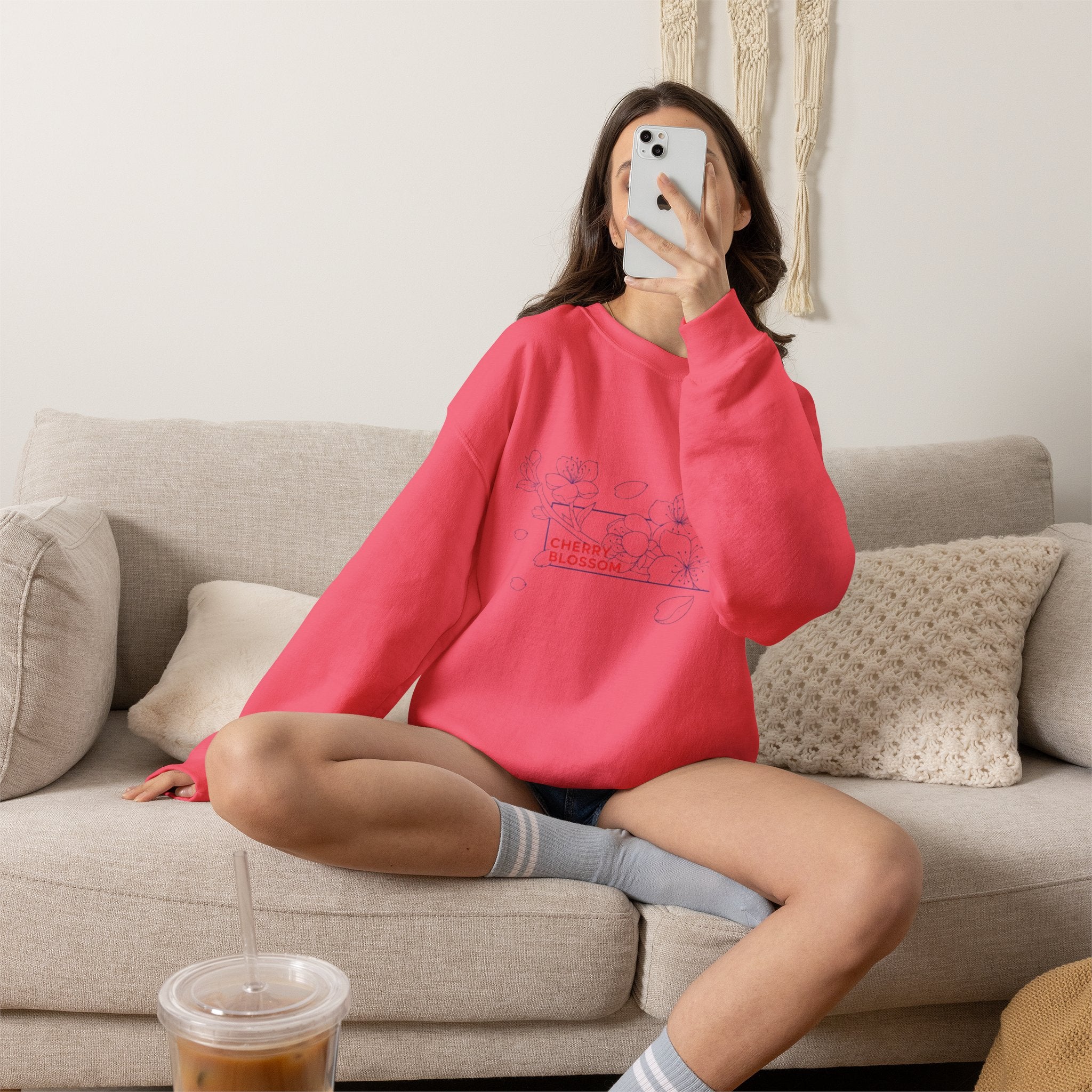 Cherry Blossom Crewneck Sweatshirt — Minimal Floral Graphic