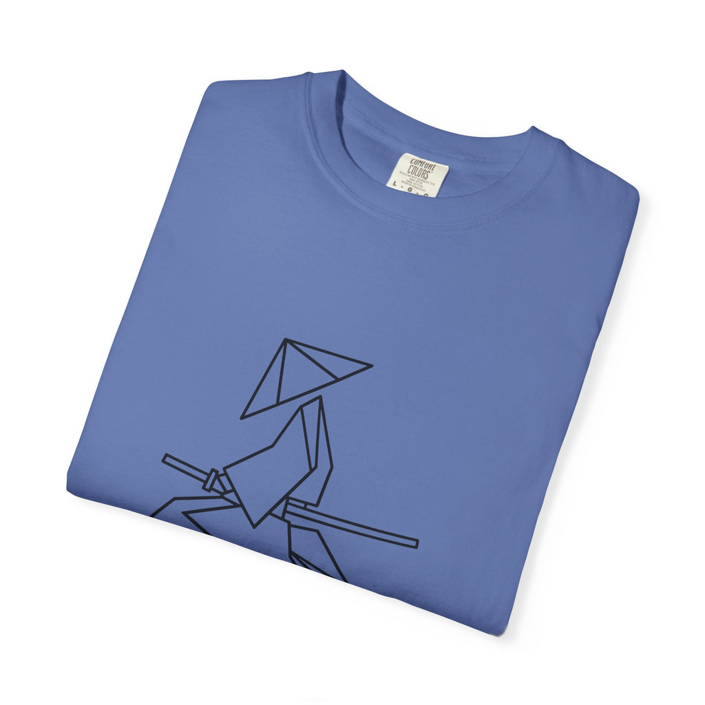 Samurai Line Art T-Shirt — Minimal Origami Swordsman Graphic Tee