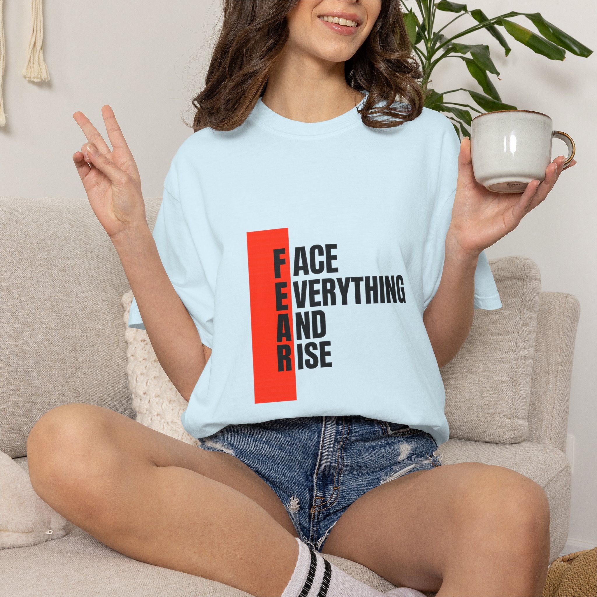 Motivational T-Shirt — "FEAR: Face Everything And Rise" Bold Red Accent