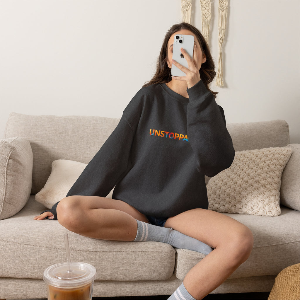 Unstoppable Crewneck Sweatshirt — Inspirational Rainbow Text Pullover