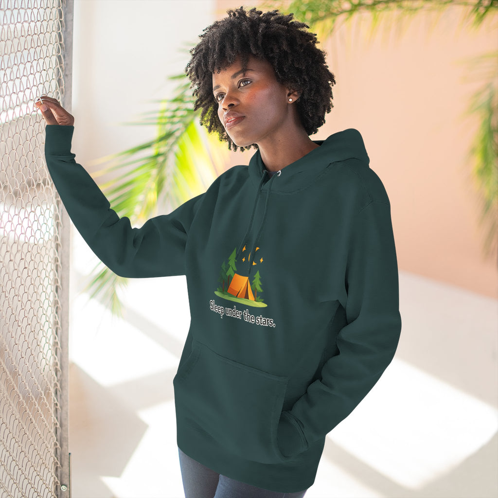 Camping Hoodie — "Sleep Under the Stars" Tent & Moon Graphic