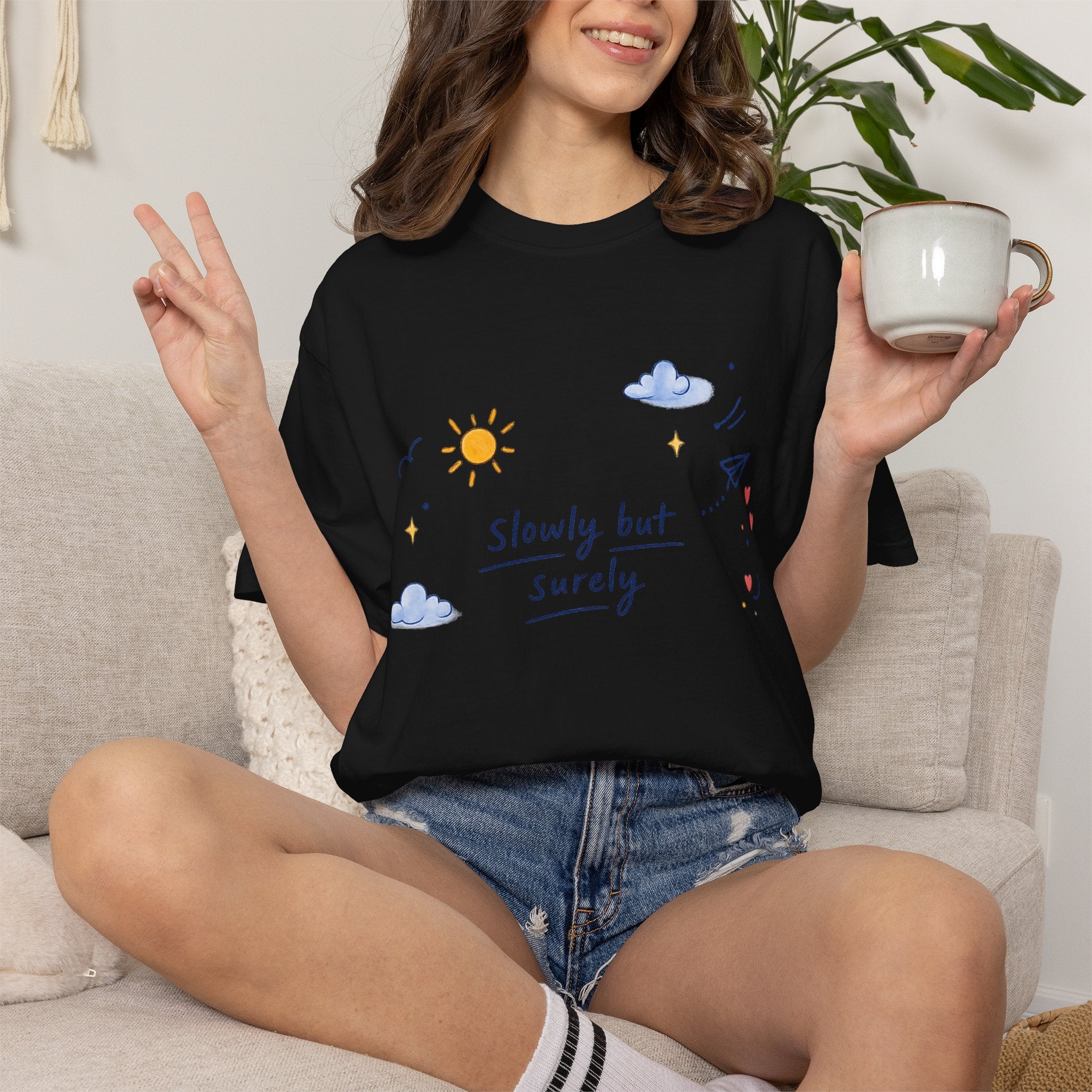 T-Shirt — "Slowly but Surely" Cute Doodle Graphic Tee