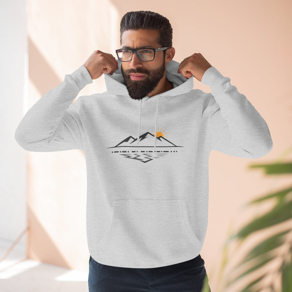 Mountain Sunrise Hoodie — Minimal Outdoor Graphic Pullover