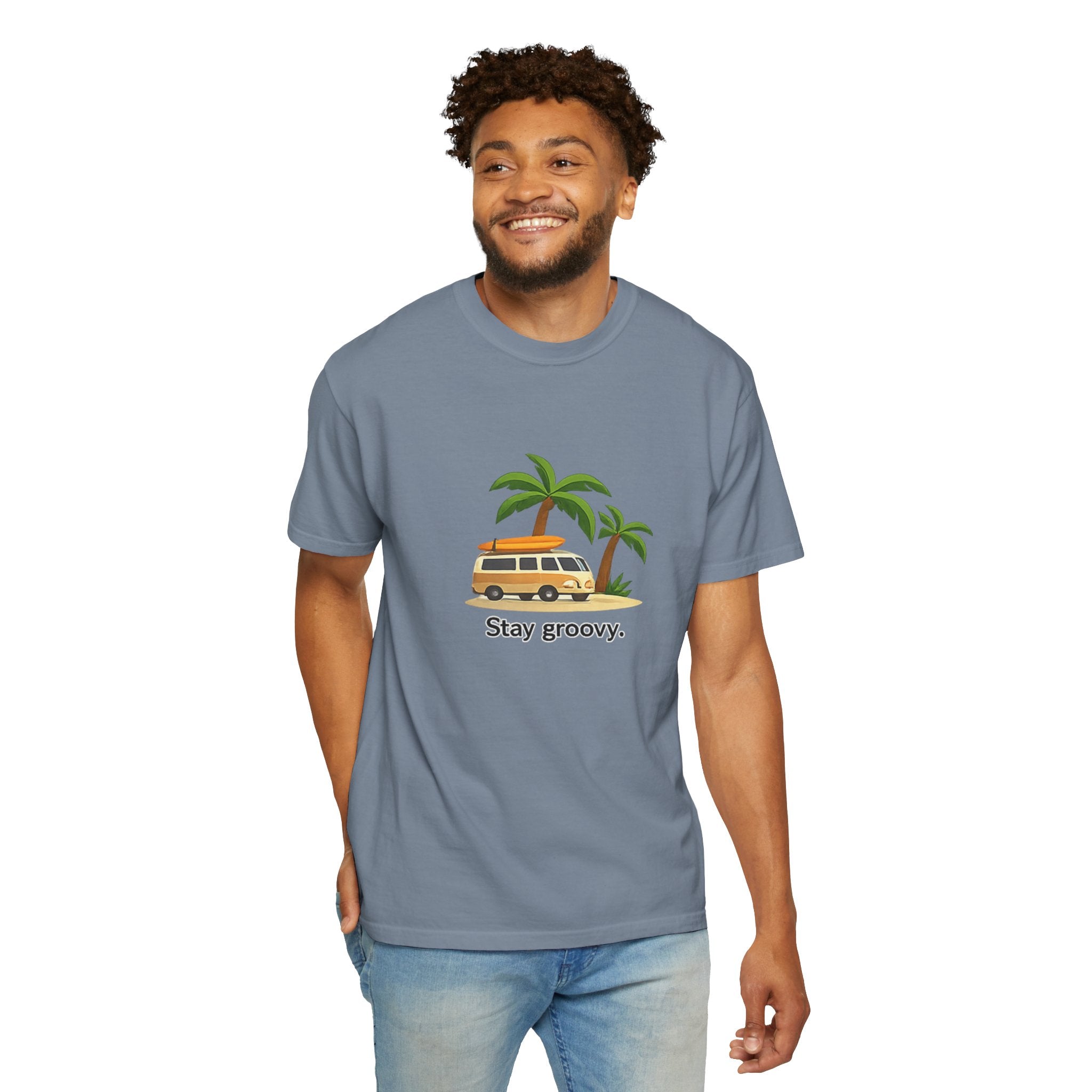 Vintage Surf Van T-Shirt – "Stay Groovy" Retro Beach Tee