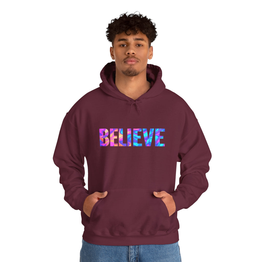 Believe in Yourself Hoodie — Colorful Watercolor Text Inspirational Sweatshirt