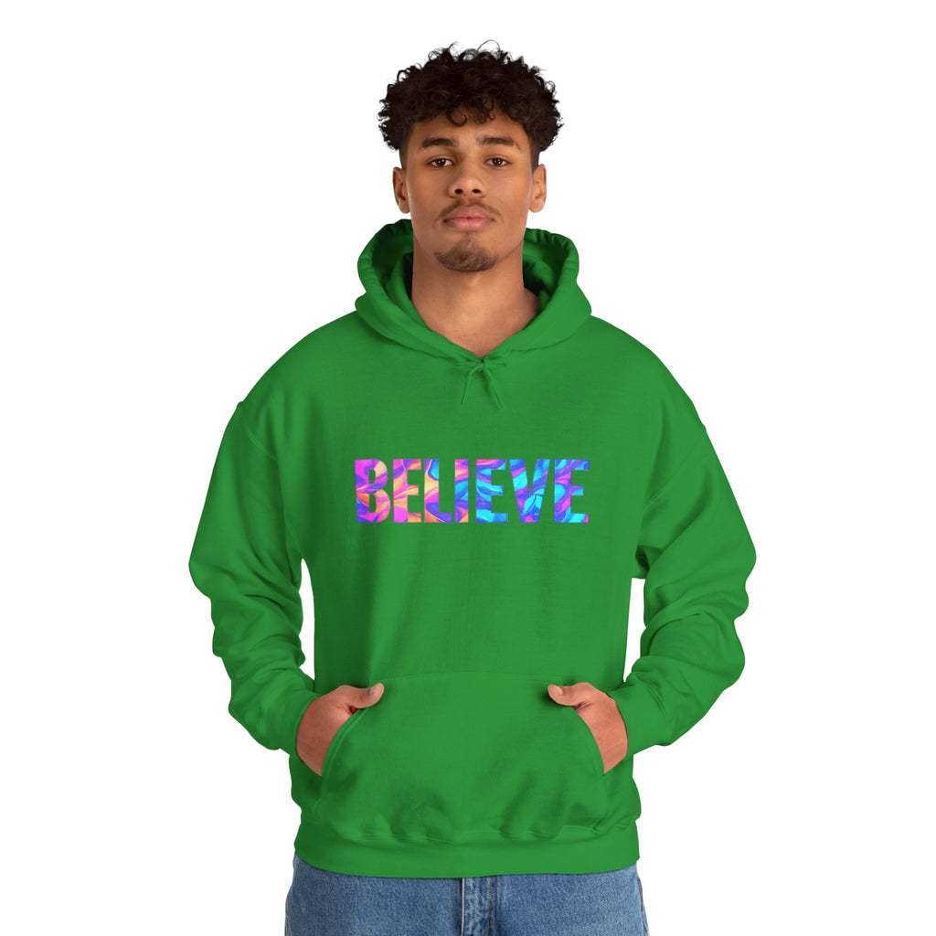 Believe in Yourself Hoodie — Colorful Watercolor Text Inspirational Sweatshirt