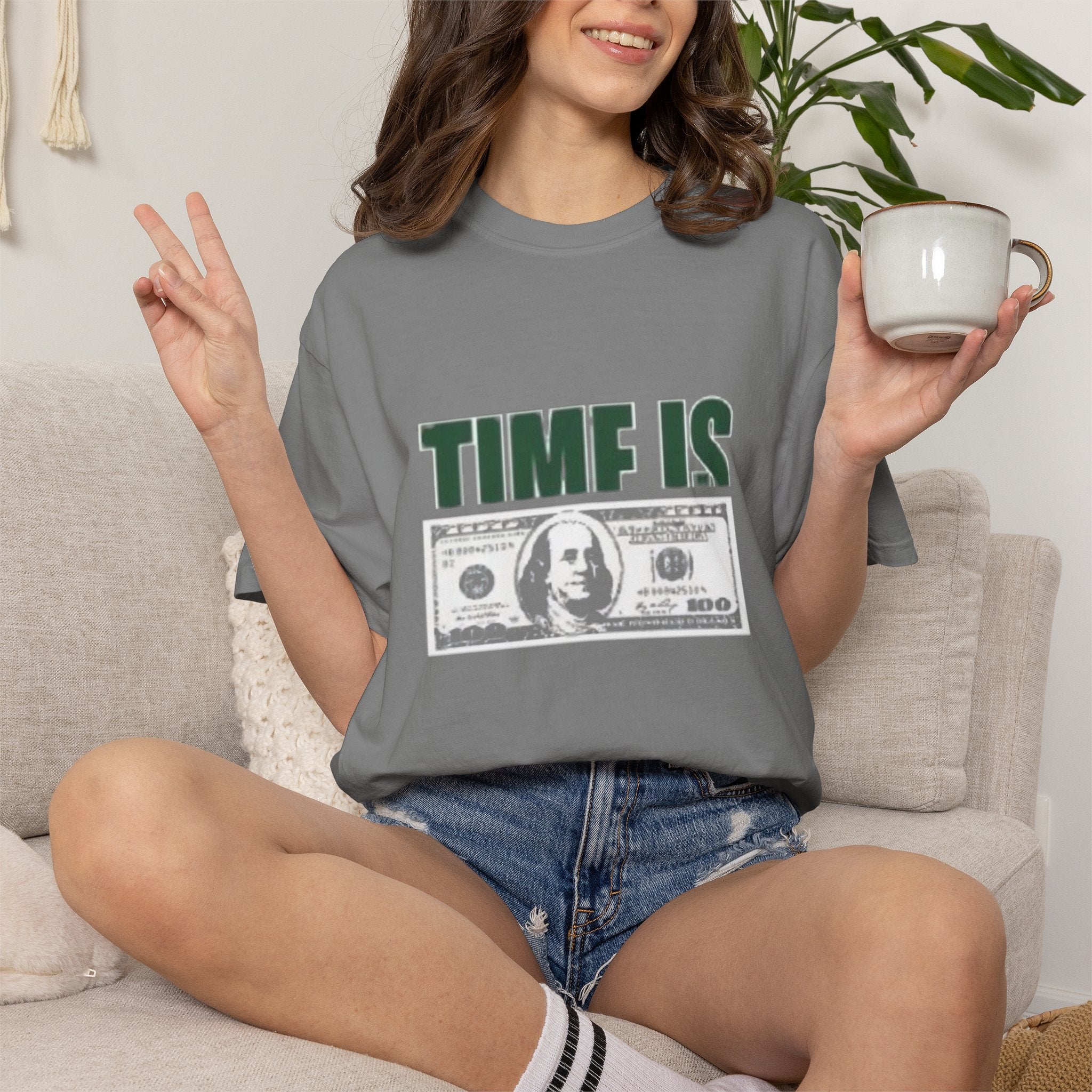 Money Vibe T-Shirt — "TIME IS" Graphic Dollar Bill Tee