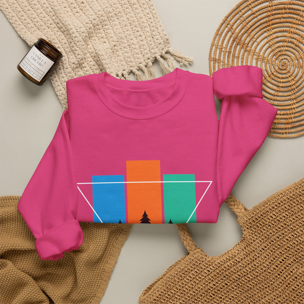 Retro Forest Crewneck Sweatshirt — Colorblock Trees Graphic