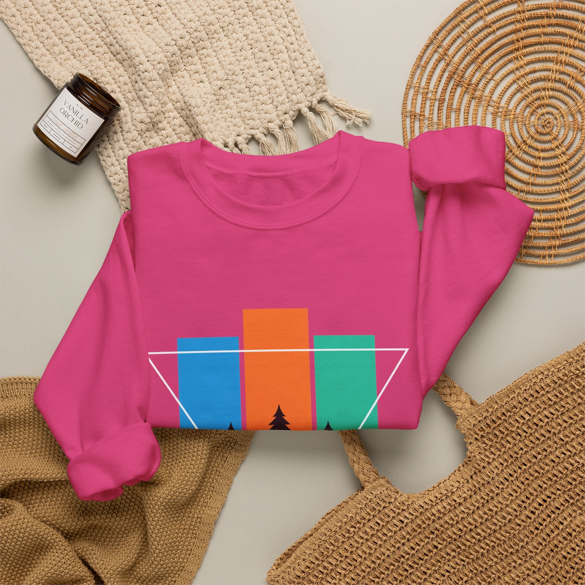Retro Forest Crewneck Sweatshirt — Colorblock Trees Graphic