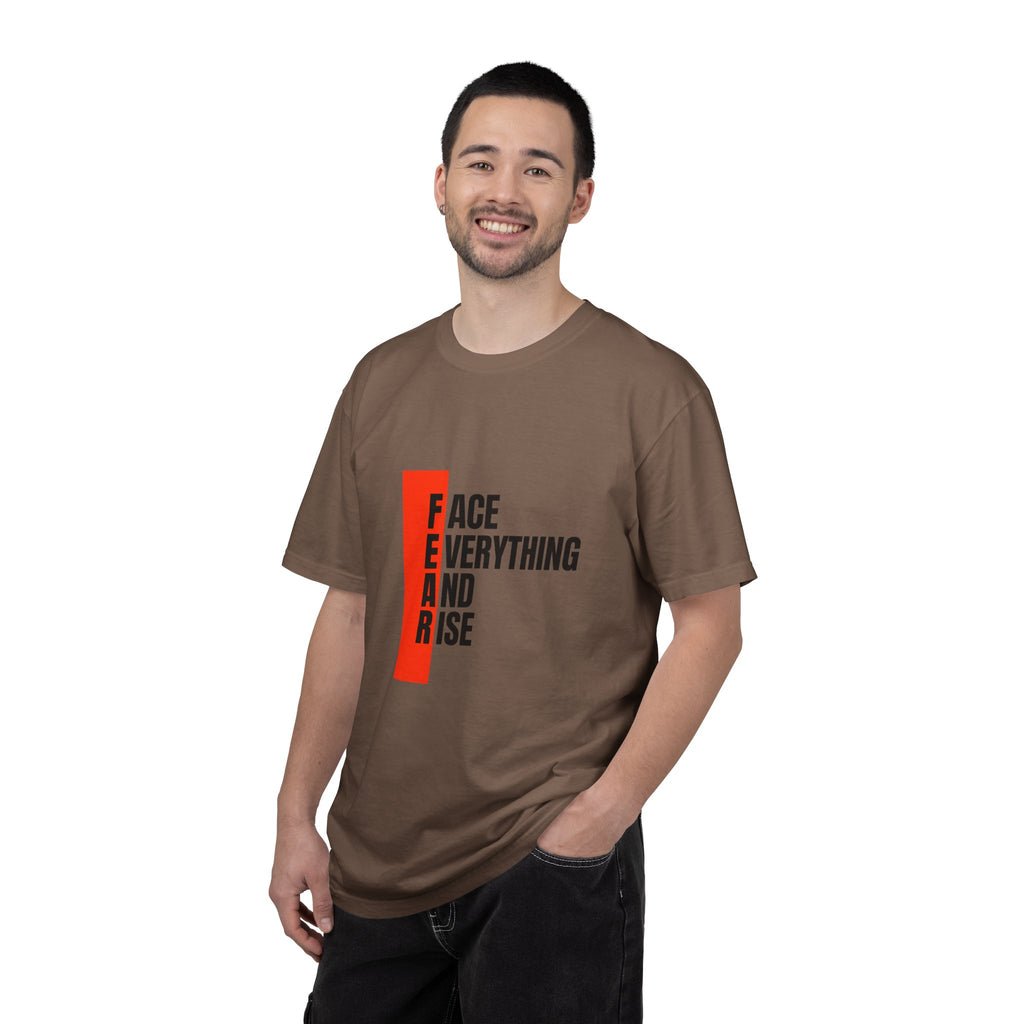 Motivational T-Shirt — "FEAR: Face Everything And Rise" Bold Red Accent