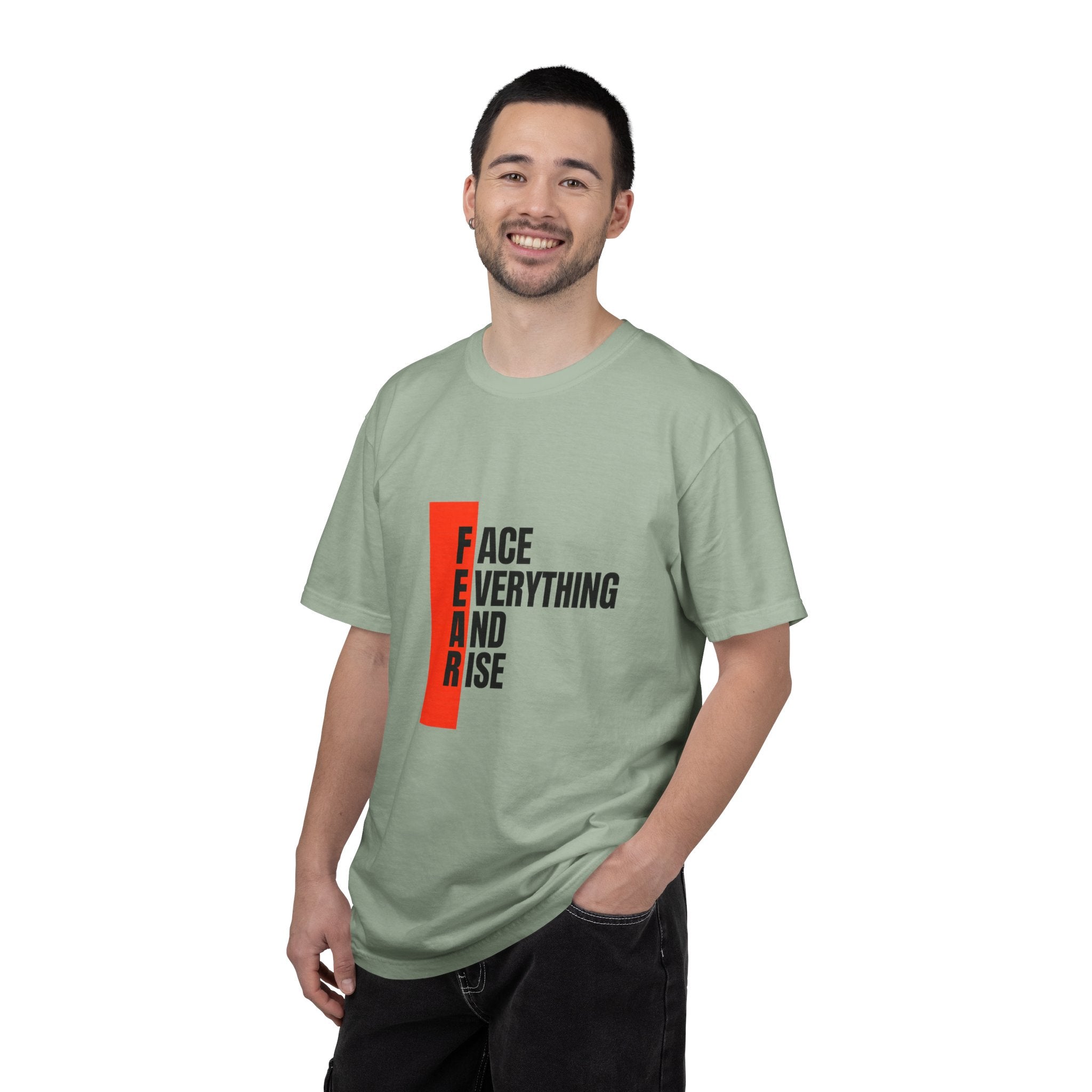 Motivational T-Shirt — "FEAR: Face Everything And Rise" Bold Red Accent