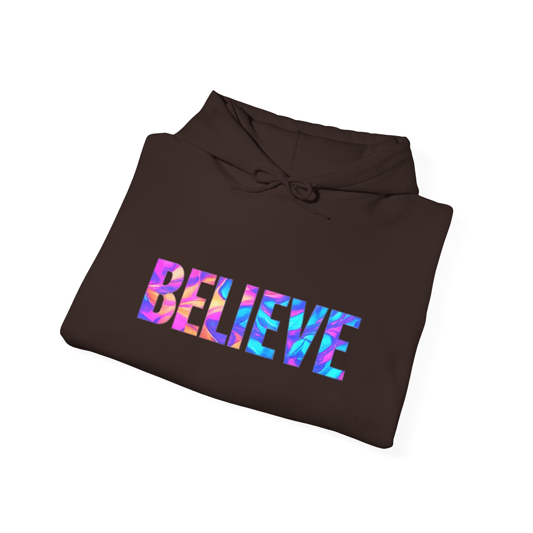 Believe in Yourself Hoodie — Colorful Watercolor Text Inspirational Sweatshirt