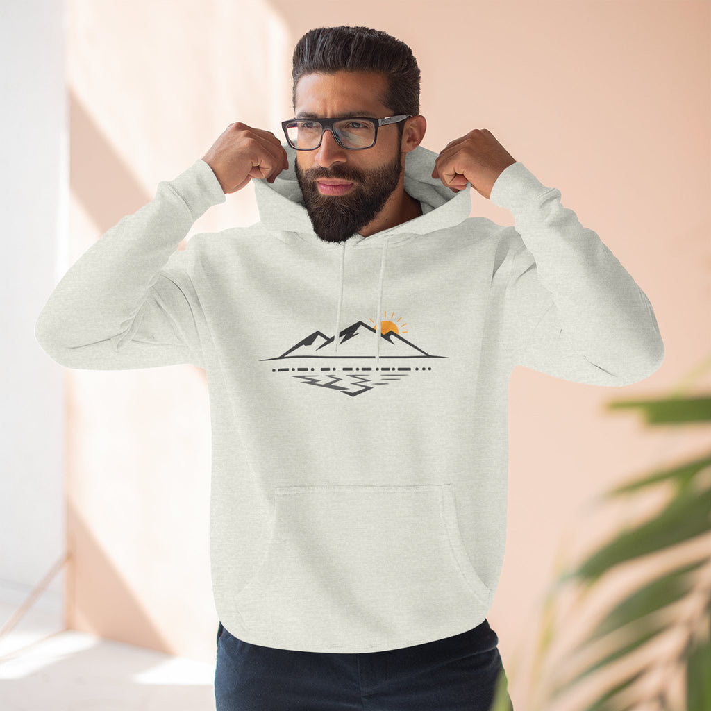 Mountain Sunrise Hoodie — Minimal Outdoor Graphic Pullover