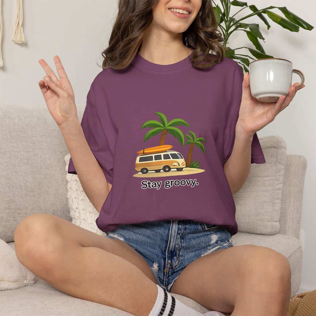 Vintage Surf Van T-Shirt – "Stay Groovy" Retro Beach Tee
