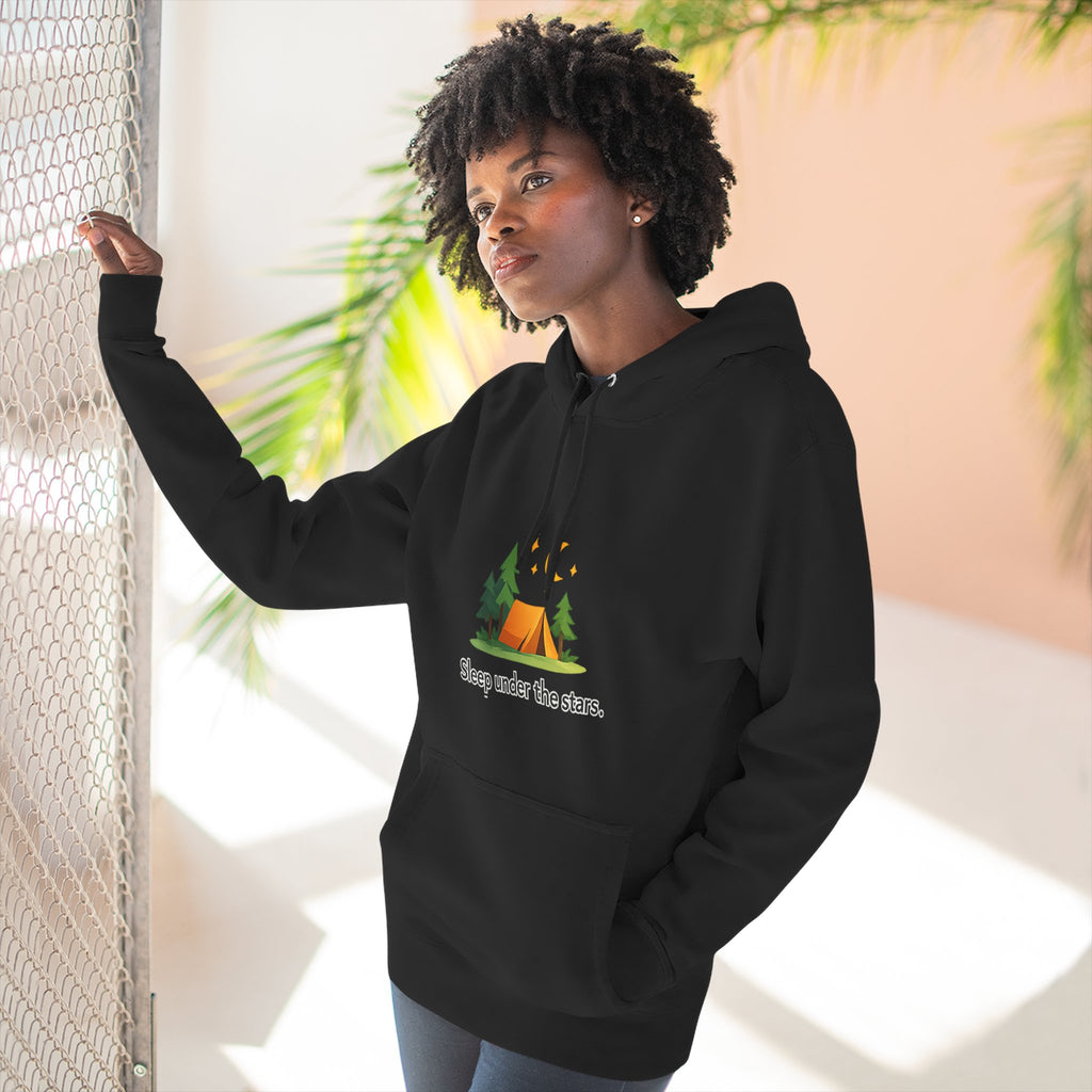 Camping Hoodie — "Sleep Under the Stars" Tent & Moon Graphic