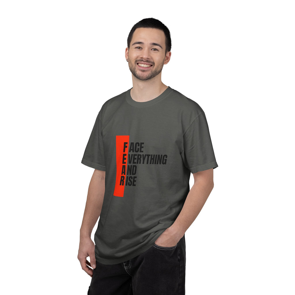Motivational T-Shirt — "FEAR: Face Everything And Rise" Bold Red Accent