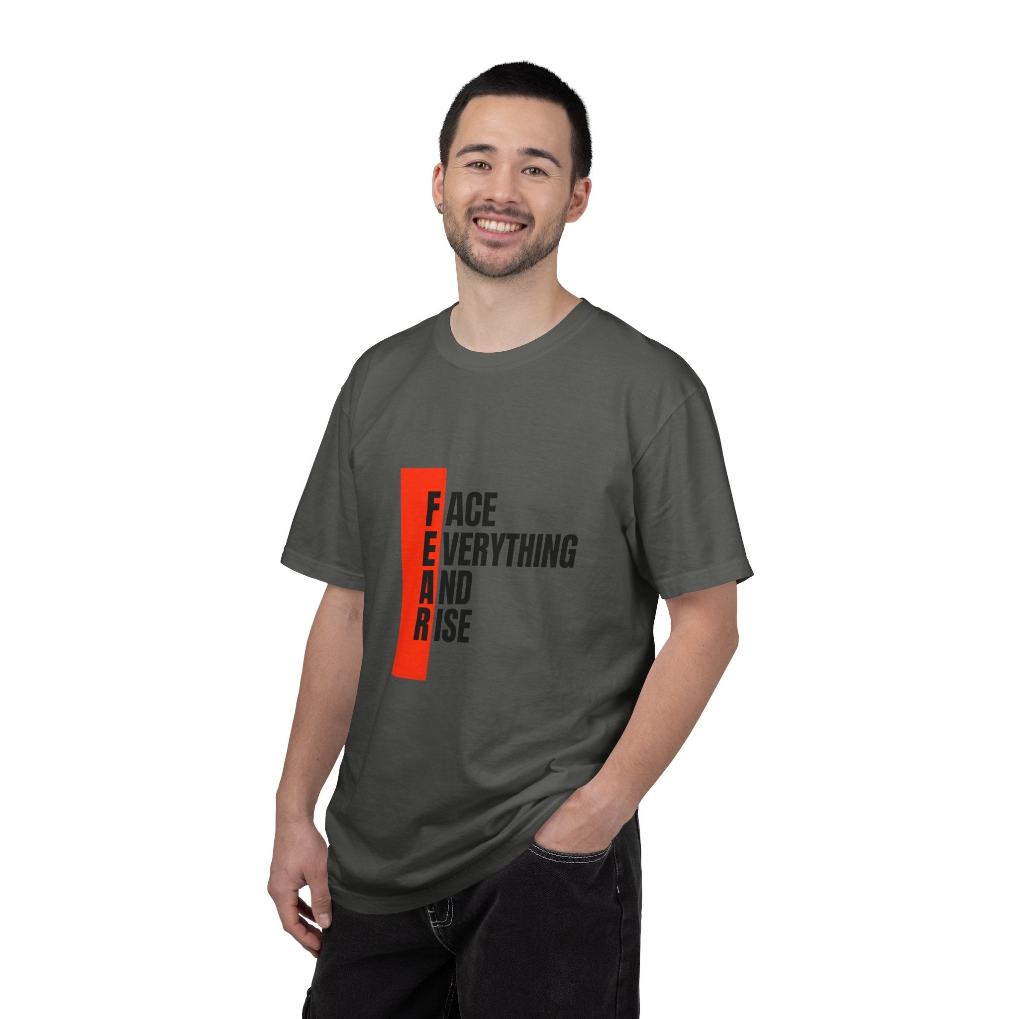 Motivational T-Shirt — "FEAR: Face Everything And Rise" Bold Red Accent