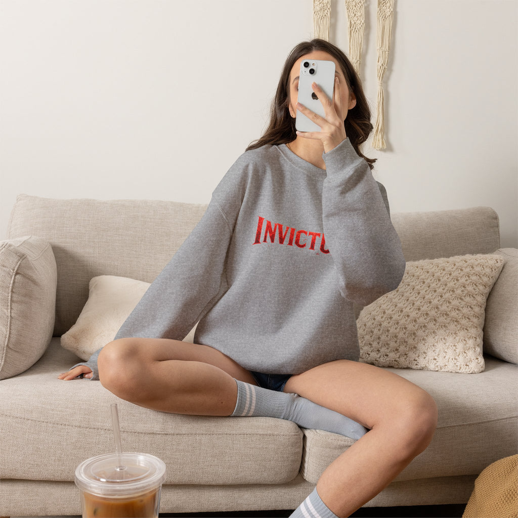 Invictus Crewneck Sweatshirt — Bold Red Script Pullover
