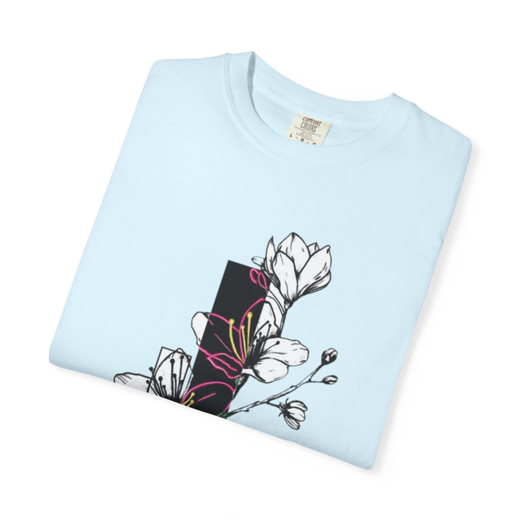 Floral Minimalist T-Shirt — Black Bar Magnolia Graphic
