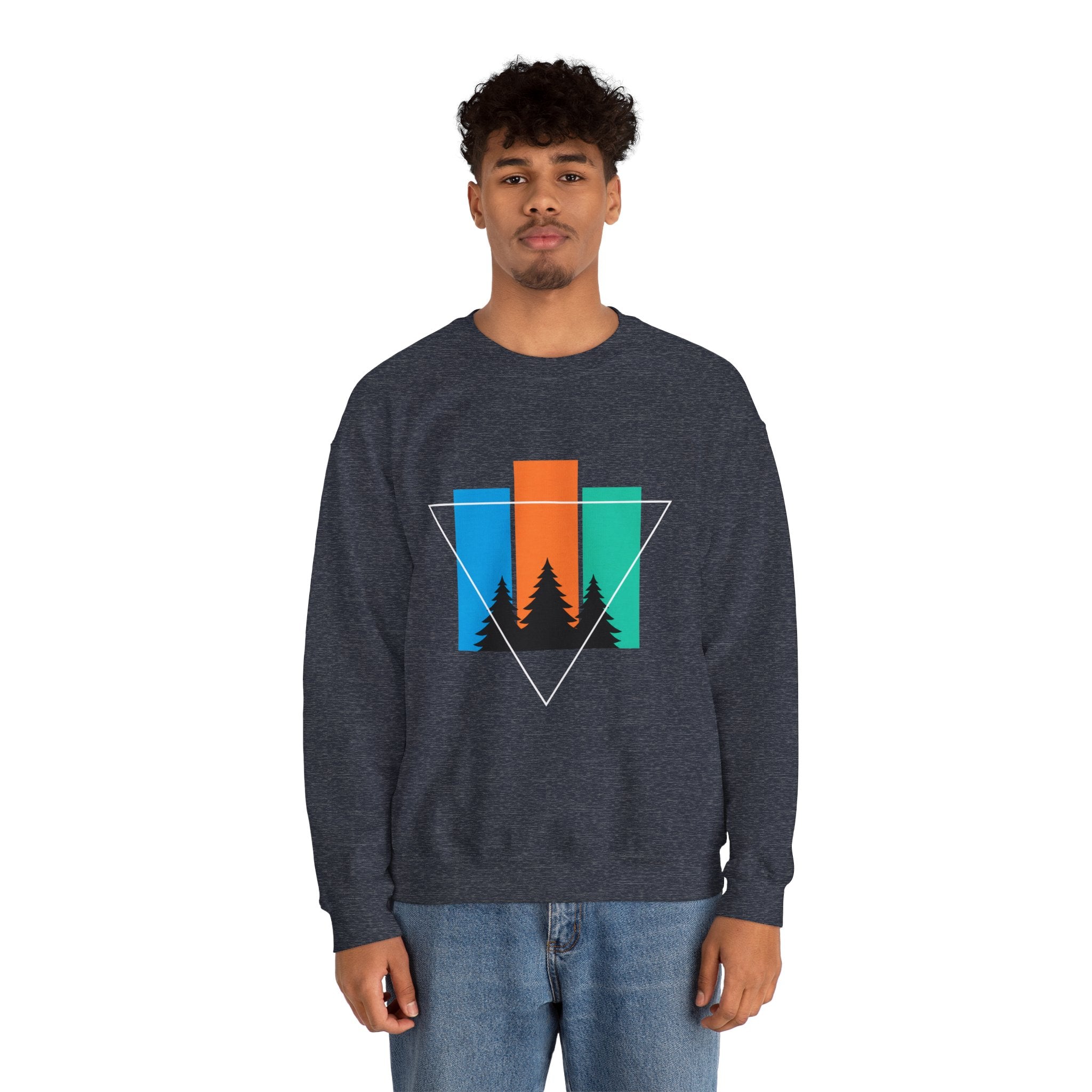 Retro Forest Crewneck Sweatshirt — Colorblock Trees Graphic