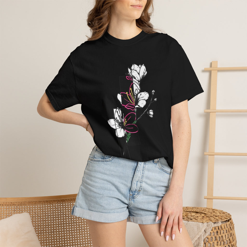 Floral Minimalist T-Shirt — Black Bar Magnolia Graphic
