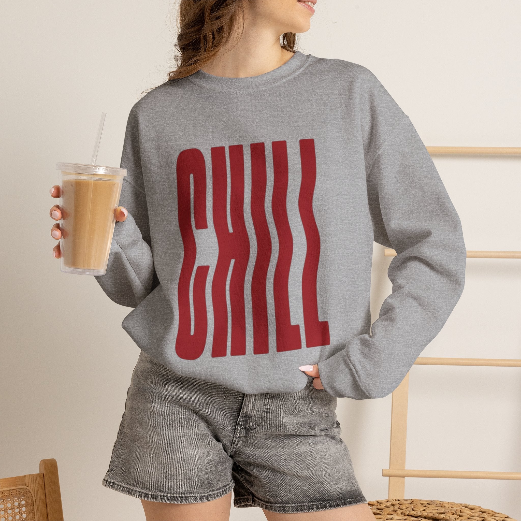 Chill Distorted Text Crewneck Sweatshirt
